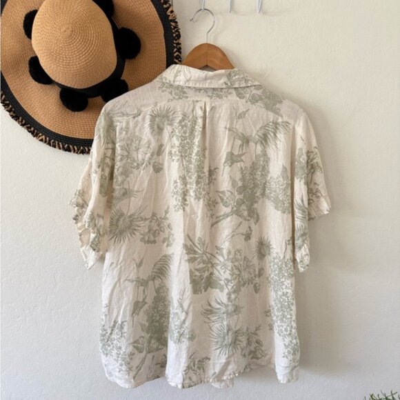 🌿 Naturals D&Co Linen Blend Botanical Print Button Down Top Ruffle Sleeve 1X 🌿 - Picture 2 of 10